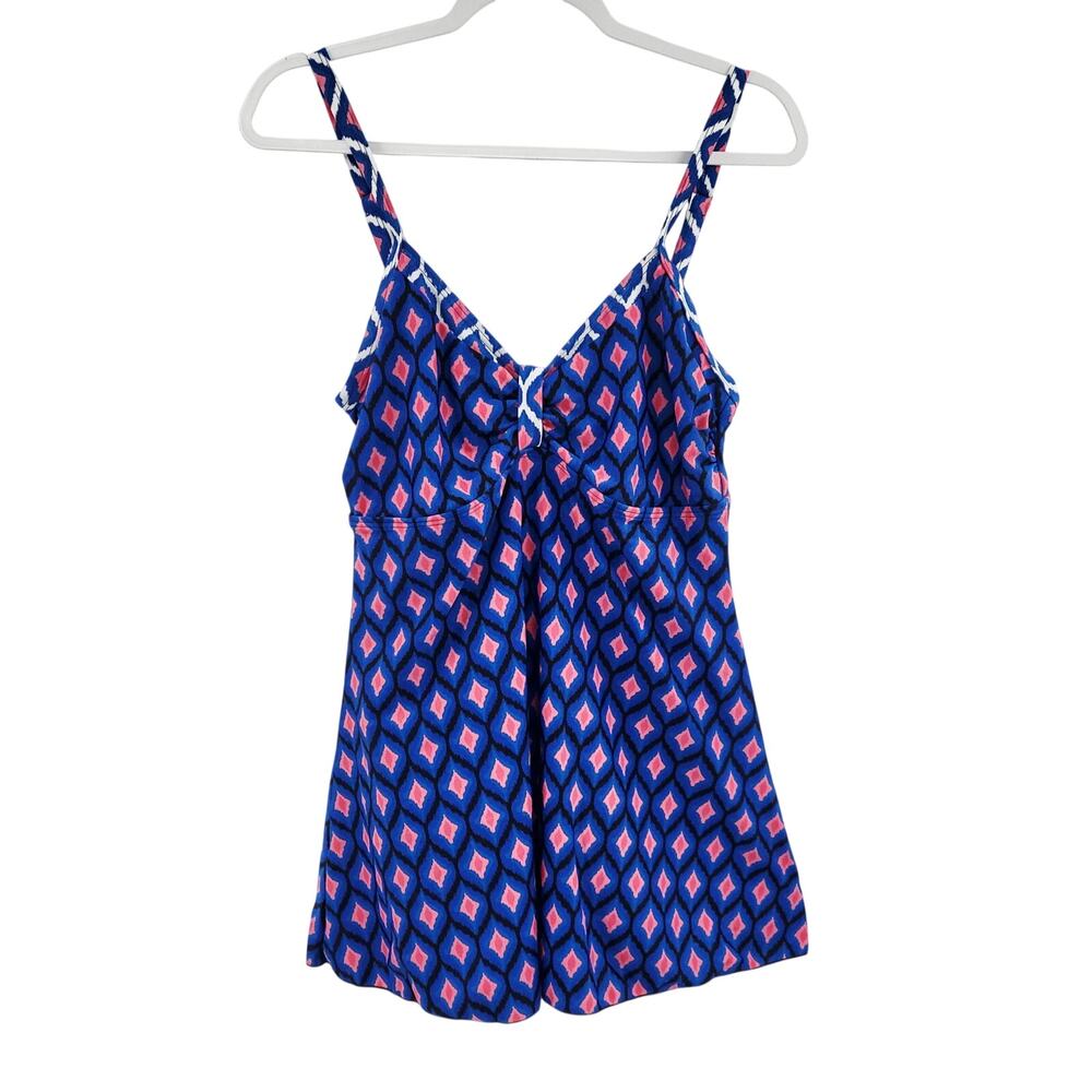 Sea & Sand Beachwear Blue & Pink Geometric Print Swim Dress Women's Size 14